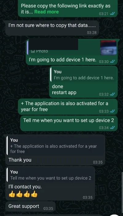Skärmbild från WhatsApp på engelska. 2